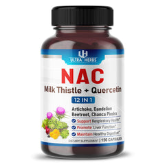 NAC Supplement N-Aetyl Cysteine 22900MG Enriched with Milk Thistle Quercetin - Support Immunity Respiratory Health & Liver Detox | 150 Capsules